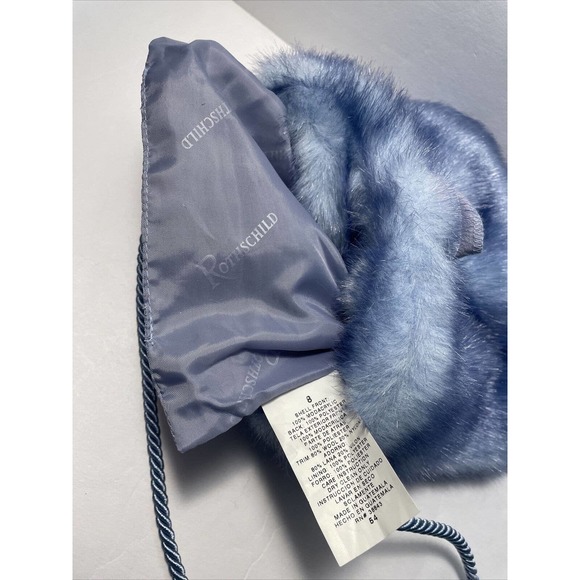 Rothschild Blue Faux Fur Purse Bag Wool Flower Loop Cord Closure Fuzzy - Picture 6 of 7